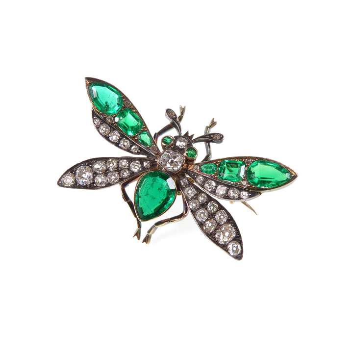 Emerald and diamond insect brooch